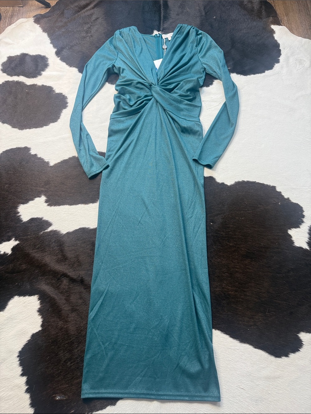 Ronny Kobo Collection Teal Twist-Knot Long Sleeve Maxi Dress